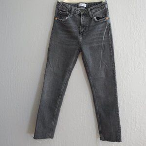 Zara Sz 4 Faded Gray Ripped Hem High Rise Jeans - Womans Girls